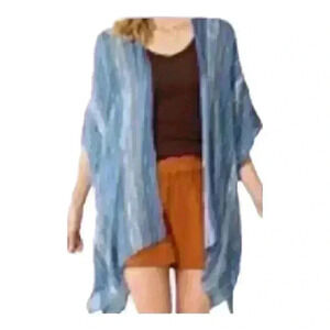 Womens Sonoma Ruana Shawl Beach Coverup Textured Striped Blue One Size NWT